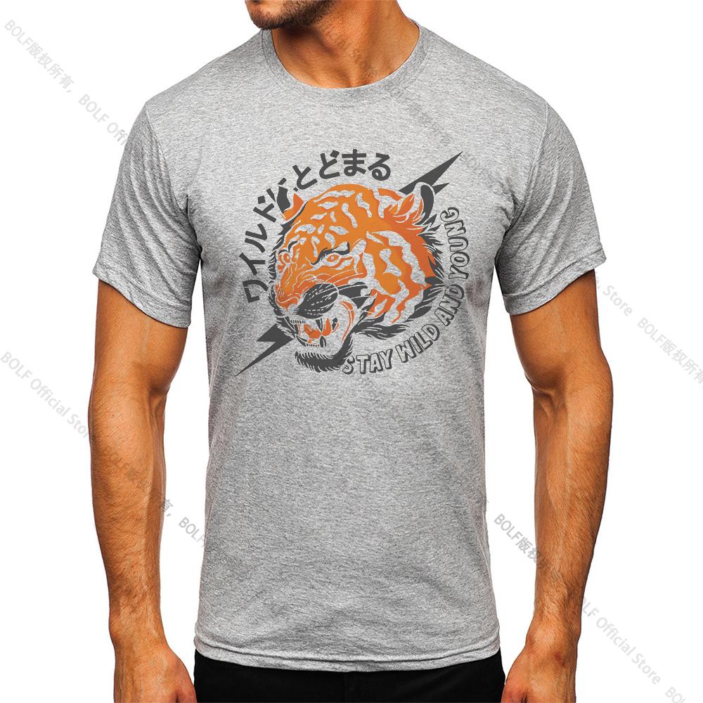 Men's Tiger Printed Vintage T-shirt Sport 100% Cotton Funny Tees for Men Women Sportswear Tops