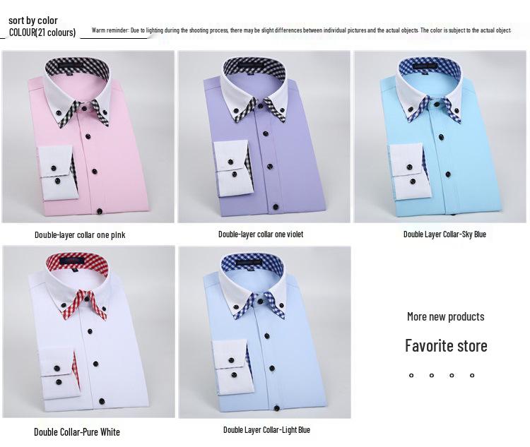 Men's Iron-Free Wrinkle-Resistant Color Block Long Sleeve Business Casual Shirt