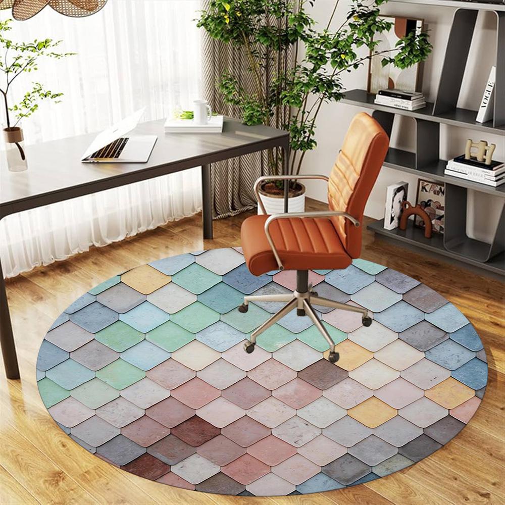 1pc tile pattern Round Chair mat Area Rug - Non-Slip, Floor Mat for Office, Bedroom, and Indoor Decor c1118119