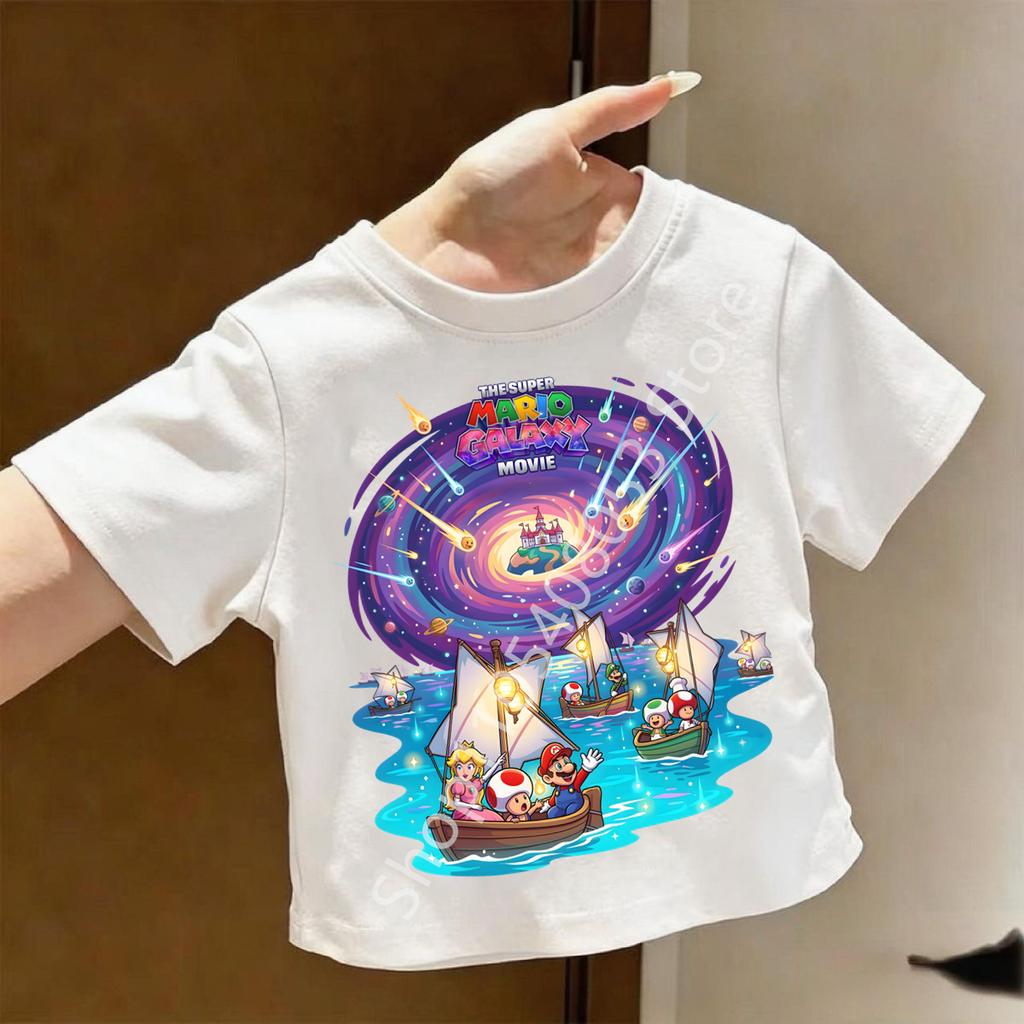 Super Marios Tshirt for Children Cartoon Anime Clothes Round Collar Clothing Short Sleeve Kid Summer Tee Top