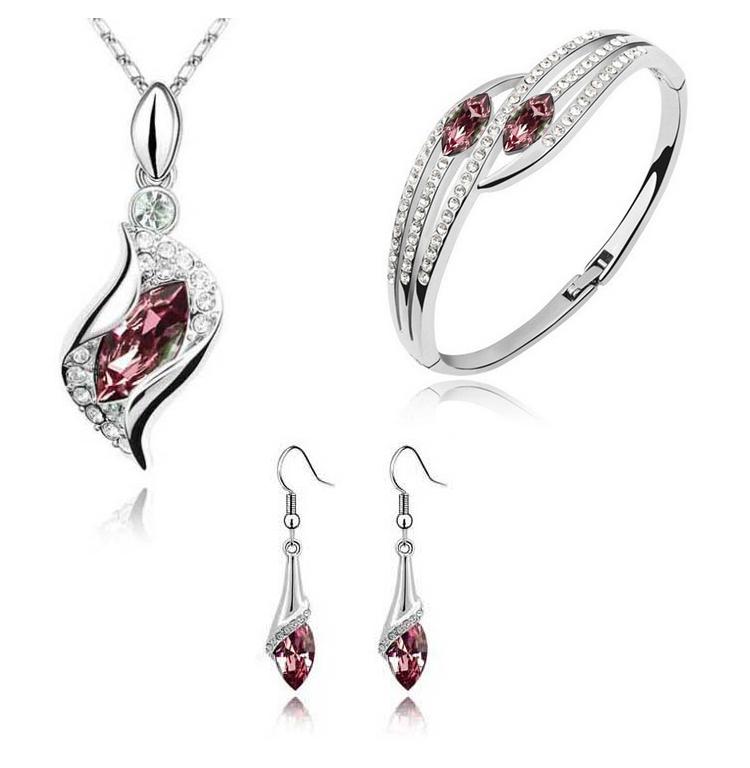 Nouvelle Mode Cristal Collier Bracelet Boucles d'Oreilles Zircon Ensembles pour Femmes Conjuntos De Joyeria