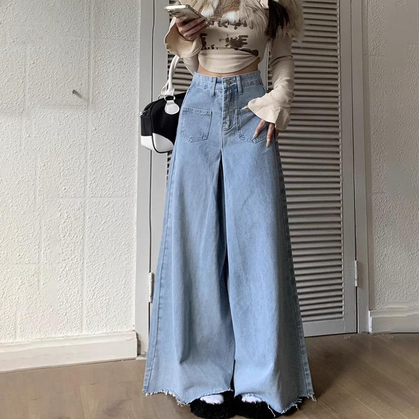Damen Frühling High Waist Punk Baggy Jeans Vintage Streetwear Lockeres Design Hosen