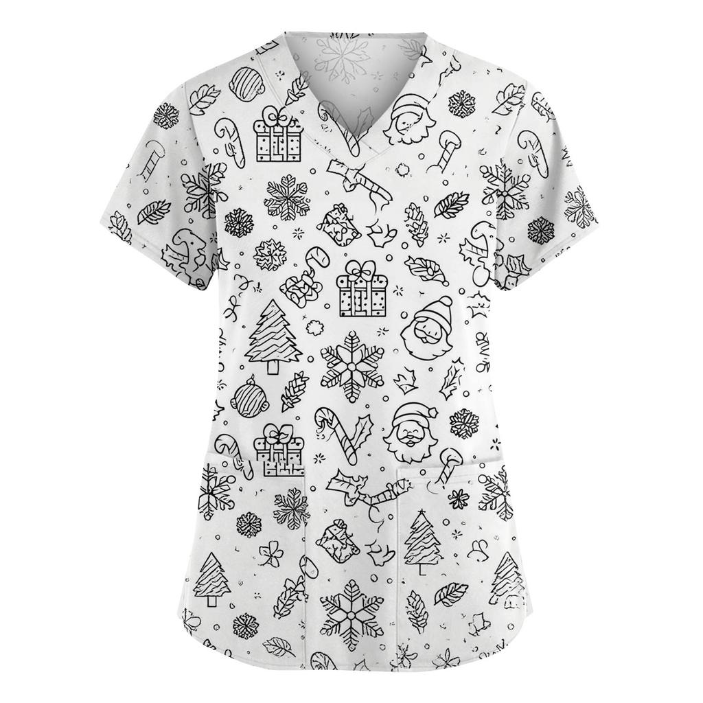 Damenmode V-Ausschnitt Kurzarm Overalls mit Taschen Print Tops Kleidung