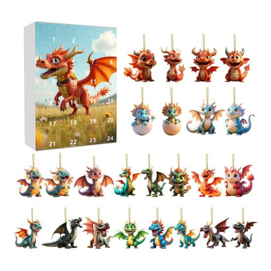Christmas Advent Calendar 24 Acrylic Christmas Tree Ornaments Dinosaur Pendant Festive Bag Charms Creative Countdown Decor for Home Holiday Party