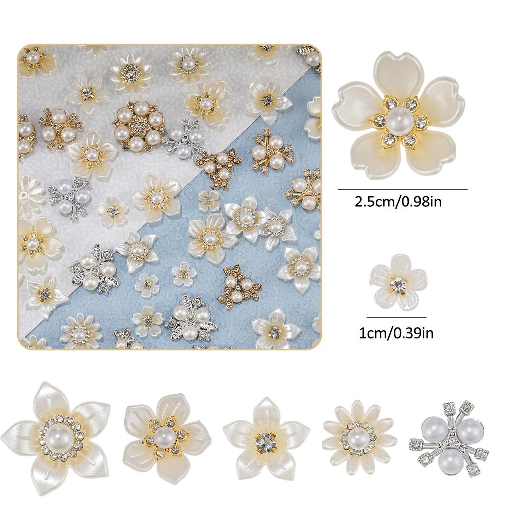 2026 New 2cm 50/57pcs with Diamond Pearl Flower, Imitation Diamond Button Hat Clothing Decoration Sewing Accessories, DIY Crafts