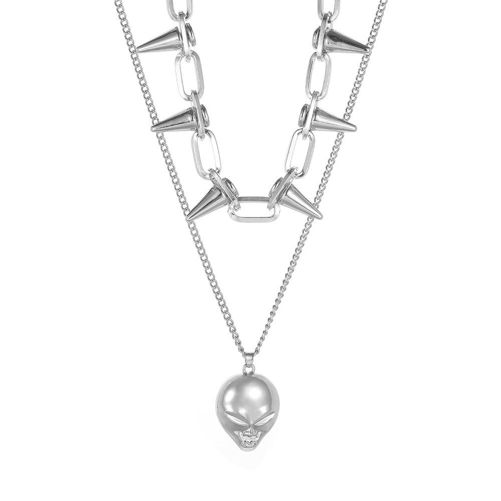 Fashionable European Style Multi-layer Skull Necklace With Exaggerated Design For Trendy Women