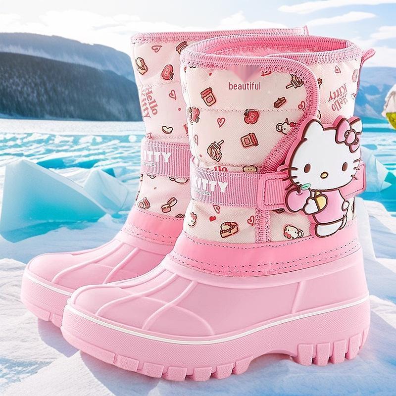 Kuromi Mädchen Wasserdichte Schneestiefel - Rutschfest, Verdickt, Warm, Cartoon-Design, Outdoor-Kinder-Skistiefel.