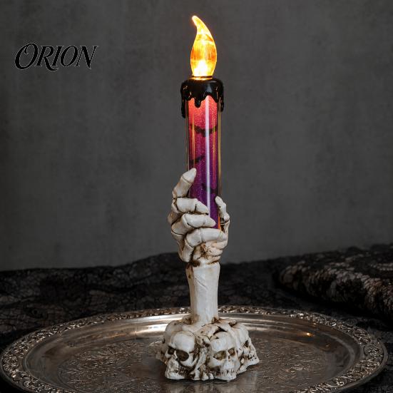 Retro Skeleton Base Ornaments Halloween LED Ghost Candle Light, Spooky Hand Lamp Animated Quicksand Lights Tabletop Decor, Horror Light for