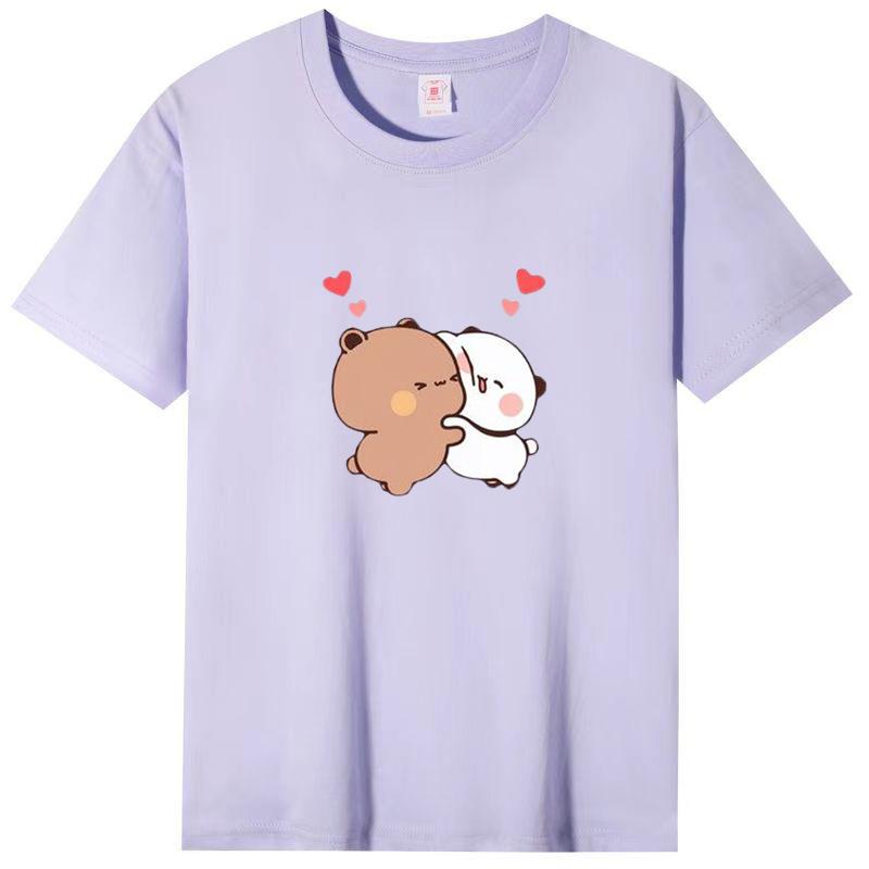 Women Panda Bear Cartoon T Shirt Cute Tshirts Cotton Short Sleeve Girls Print Tees O-Neck Kawaii Tops Casual