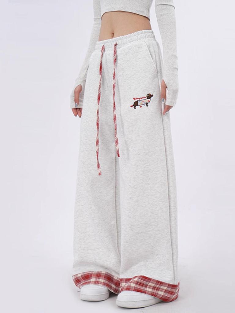 Women's Sporty Retro Wide-Leg Sweatpants, Cuffed, 2025 Design – Loose Fit for Autumn/Winter Casual Wear