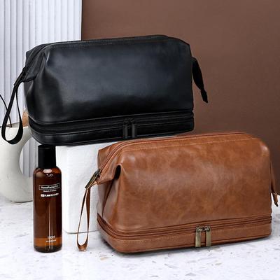 Men PU Vintage Luxury Toiletry Bag Travel Necessary Business Cosmetic Makeup Cases Male Hanging Storage Organizer Wash Bags