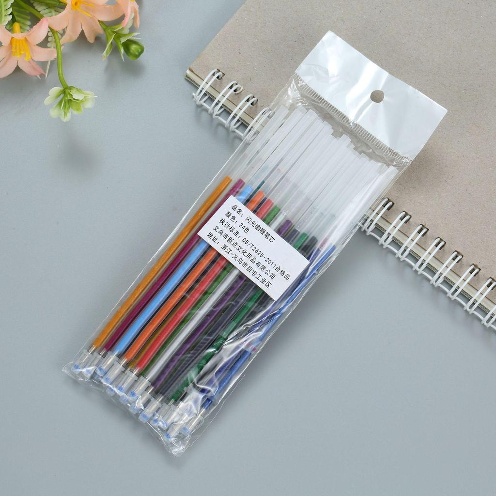 48-Color Glitter Gel Pen Refills Set: Fluorescent, Pastel Shades for Journaling and Student Art.