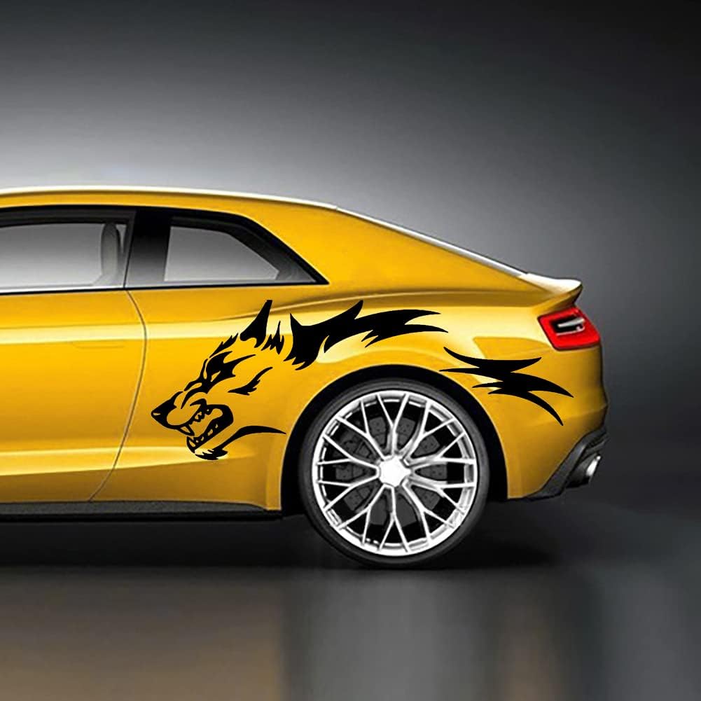 1 Set Running Wolf Graphics Car Body Sticker Self-Adhesive Wolf Decal Racing Sports Car Side Door Sticker Scratch Hidden Car Exterior Decoration