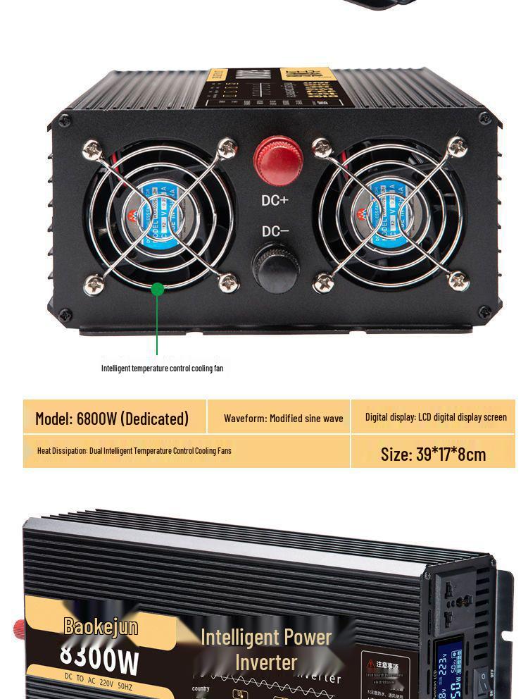 High-Power Pure Sine Wave Car Inverter: 12V/24V to 220V for Vehicle and Household Battery Conversion