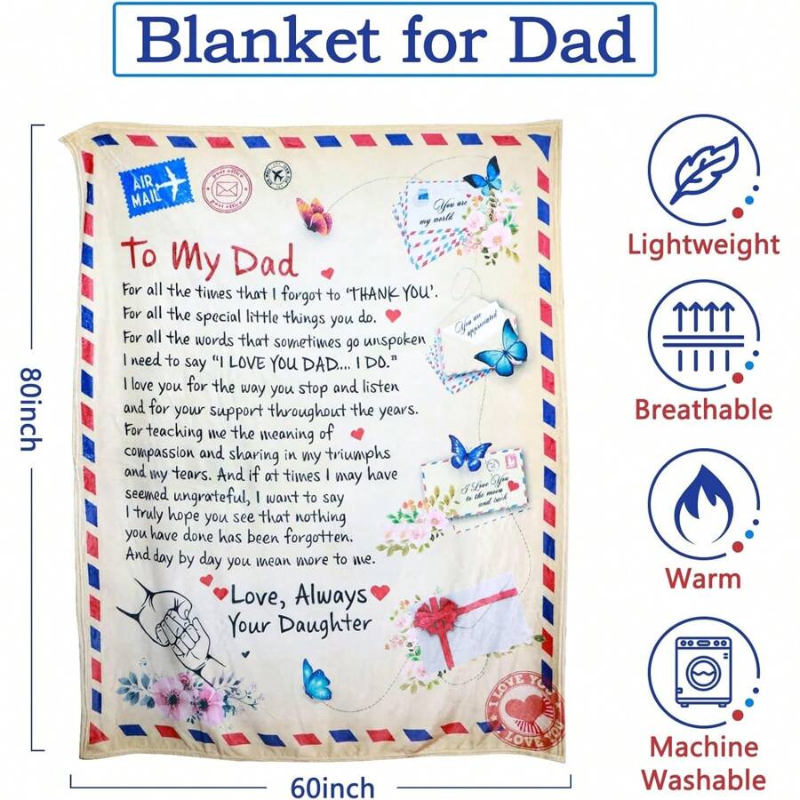 

to MY DAD Letter Flannel Blanket - Unique Father s Day Birthday Gift for Dad from Daughter Valentine s Day Anniversary Present 75x90cm