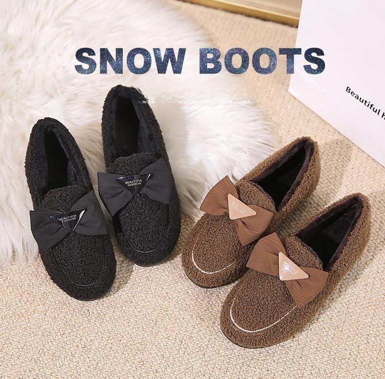 Dámské bavlněné teplé domácí boty v korejském stylu s mašličkou a sametovou podšívkou