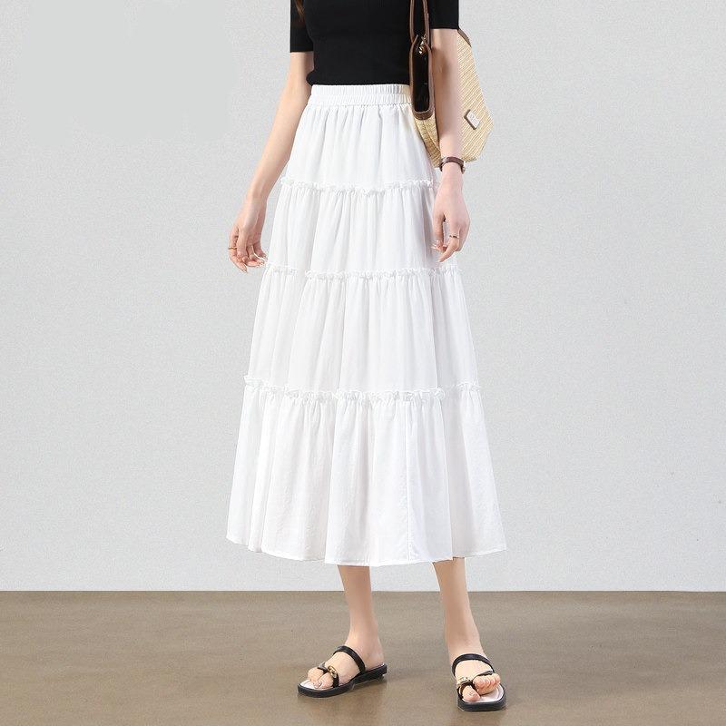 New High-waisted and Thin Design Skirt Women's Summer Thin Fungus Edge A-word Length
