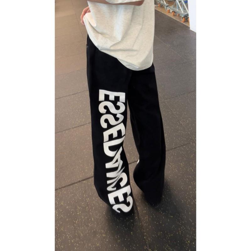 Mens White Wide Leg Jeans Letter Print High Waist Straight Pants American Streetwear Vibe