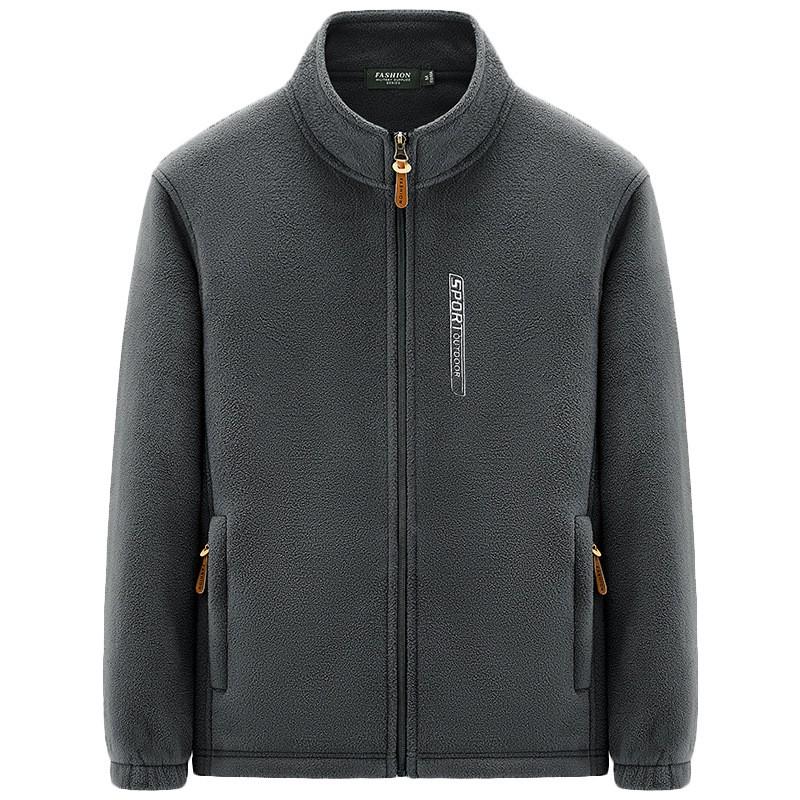 Mens Fleece Jacket Stand Collar Zip-Up Warm Outdoor Running Top Plus Size Winter Fall