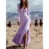 2026 New Women's Vintage Western Style Long Dress with Buttons, Ruched Long Sleeves, Sexy Dress