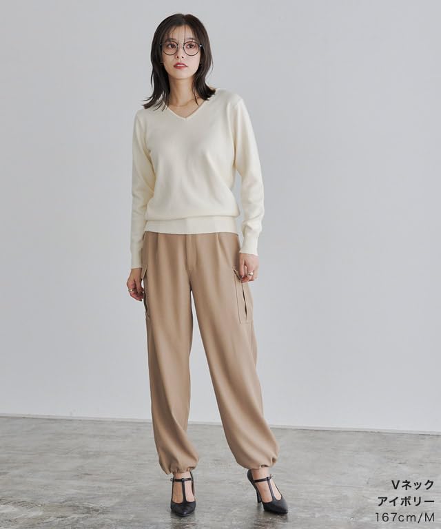 Pierrot Premium Cashmere Touch Knit Sweater for Women Solid Simple Boat Versatile Top (Long Sleeve, Color, V-Neck, Neck) - Fall/Winter (Small/V-Neck,