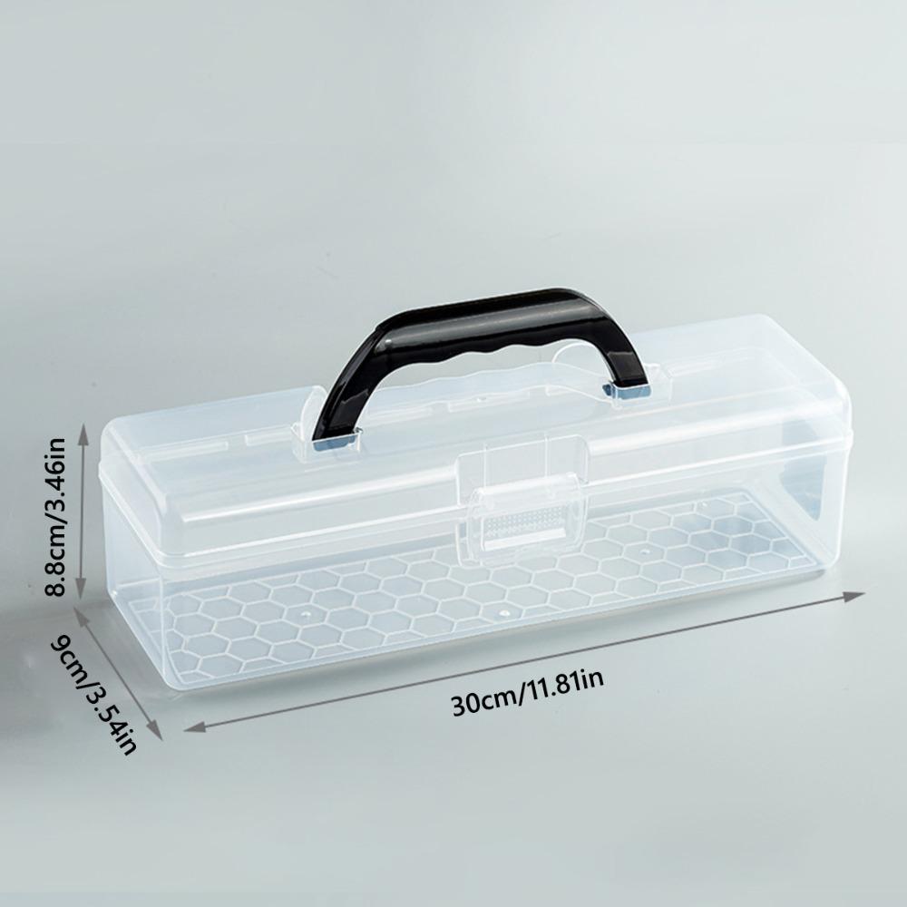 Plastic Clear Storage Box Clear with Handle Painting Brush Case Desktop Organizer Marker Pen Storage Holder Stationery Storage
