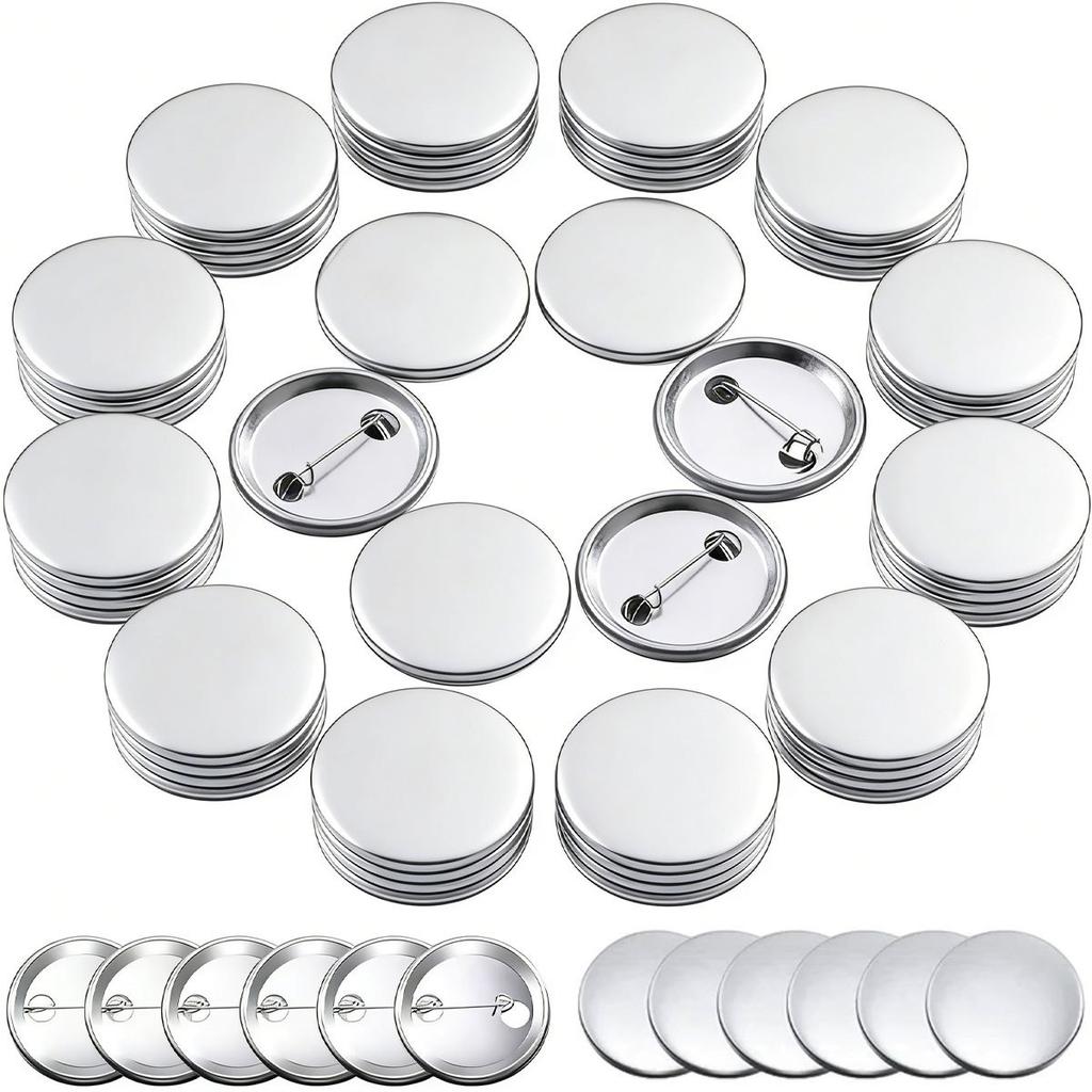 15Set 3.7cm/1.46in Round Button Parts Kit - Tinplate Tops & Plastic Clips with Film, DIY Badge Making Supplies for Button ZSY