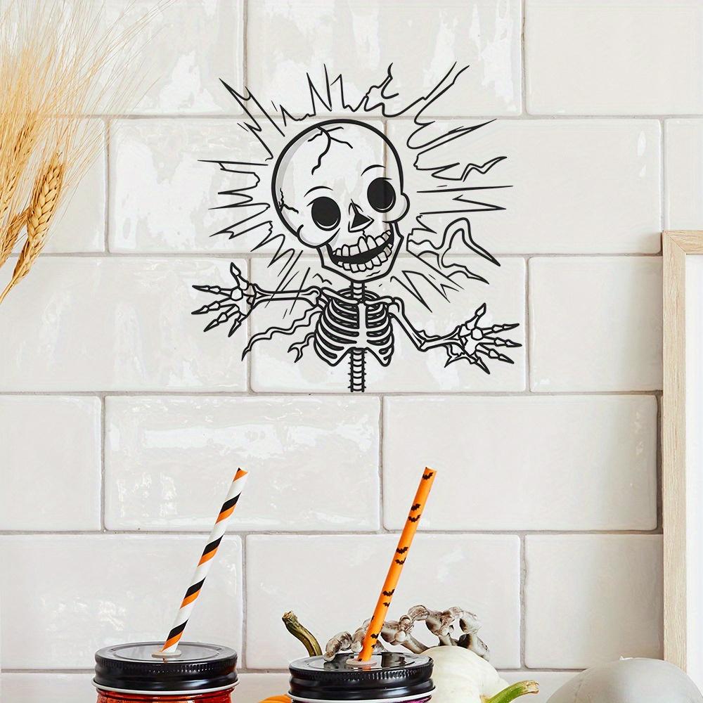 1pc Spooky Halloween Skull for Sticker - Black Electrocuted Design for Bedroom & Entryway Decor, No Power Needed
