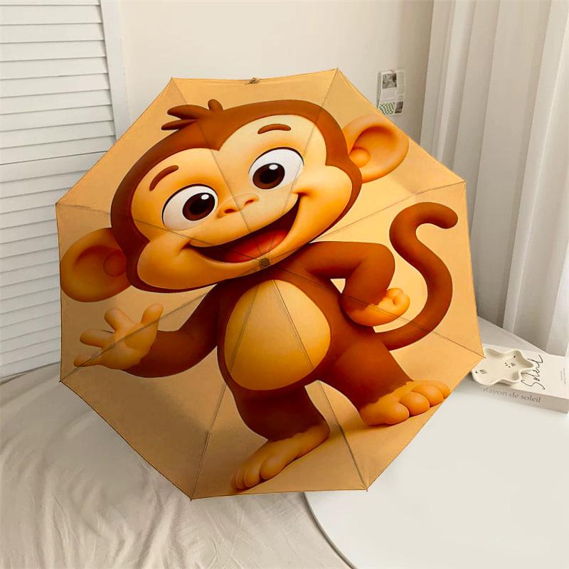 

1PC Monkey Cartoon Umbrella-8-Rib Reinforced Portable Folding Travel Suitable for All Seasons Outdoor Daily Use-J357