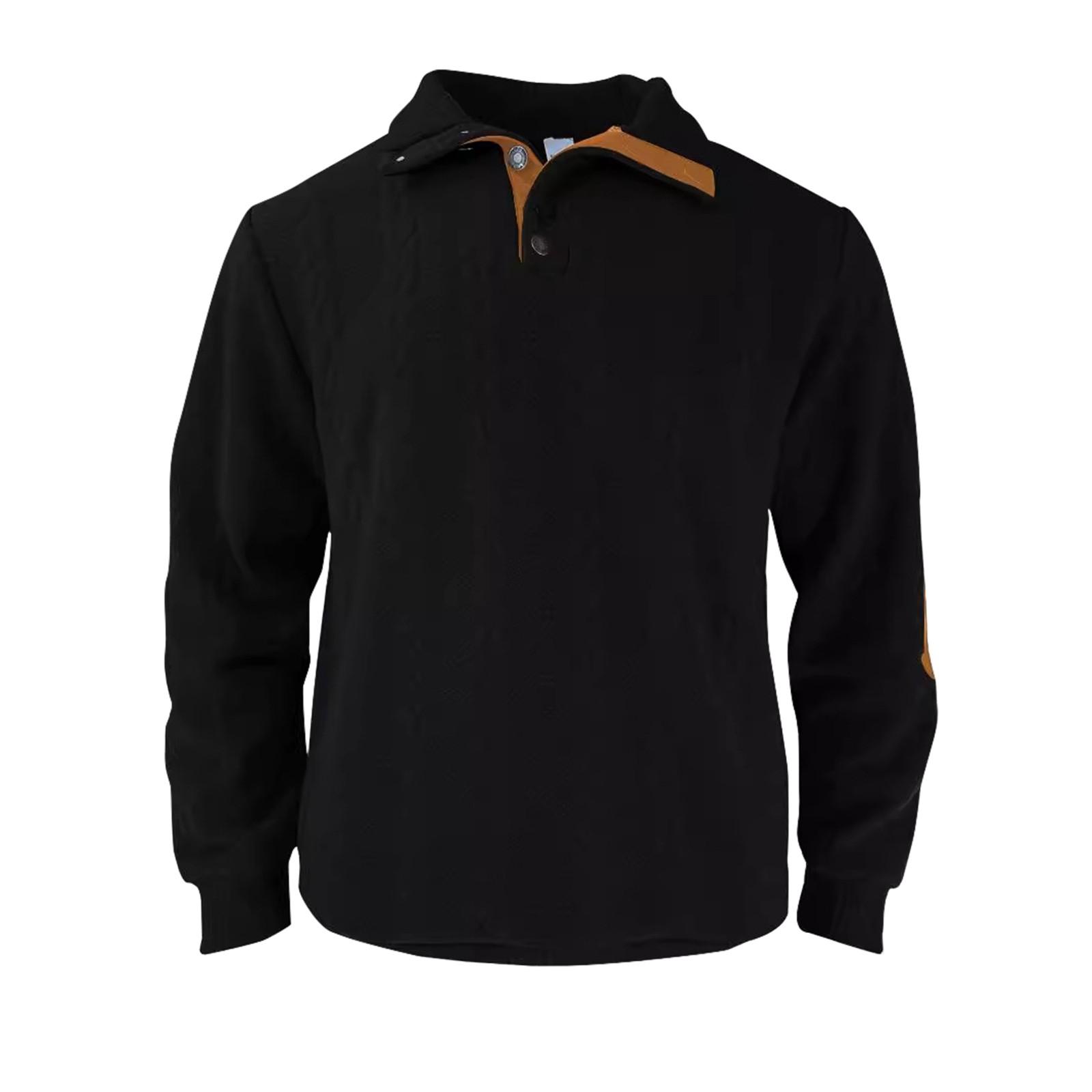 Мужская повседневная модная толстовка без капюшона, широкая мужская свободная толстовка с капюшоном и воротником-стойкой на пуговицах L чёрный