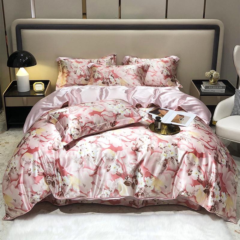 Luxury Blending Mulberry Silk Bedding Set with Duvet Cover Bed Sheet Pillowcase Double Couple Single Summer Blanket Cover Sheets