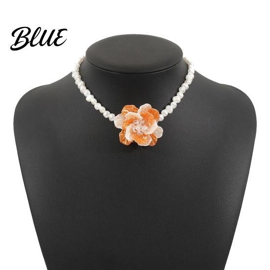 Fade-resistant Necklace Camellia Faux Pearl Choker Retro Flower Beaded Elegant