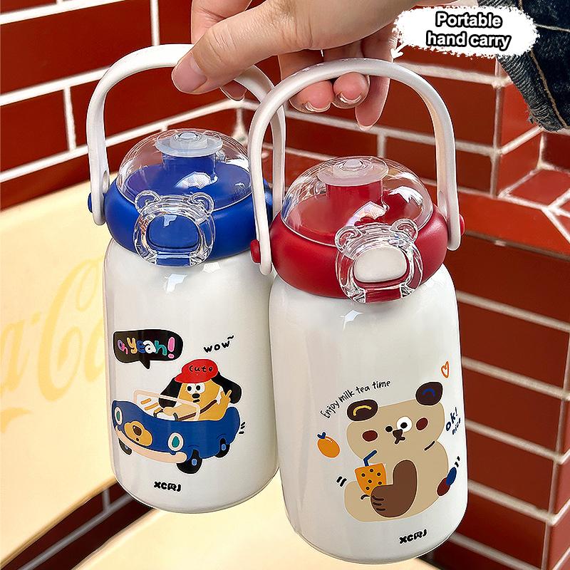 380ml Cartoon Vacuum Cup High-Capacity Straw Cup 316 Stainless Steel Insulated Water Bottle Insulation Or Cooling Thermal Mug