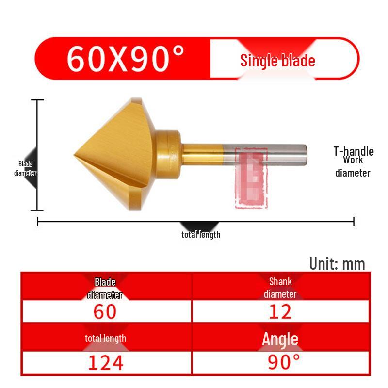90° Titanium-Coated Chamfering Tool, Single/Three-Flute, 45° Countersink and Deburrer for Stainless Steel.