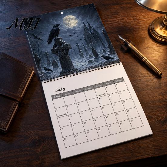Desktop And Wall Organizer Raven Crow 2027 Calendar, 12 Months Moonlit Gothic Unique Gift for Goth Lovers Art, Mysterious Dark Hanging Calendar