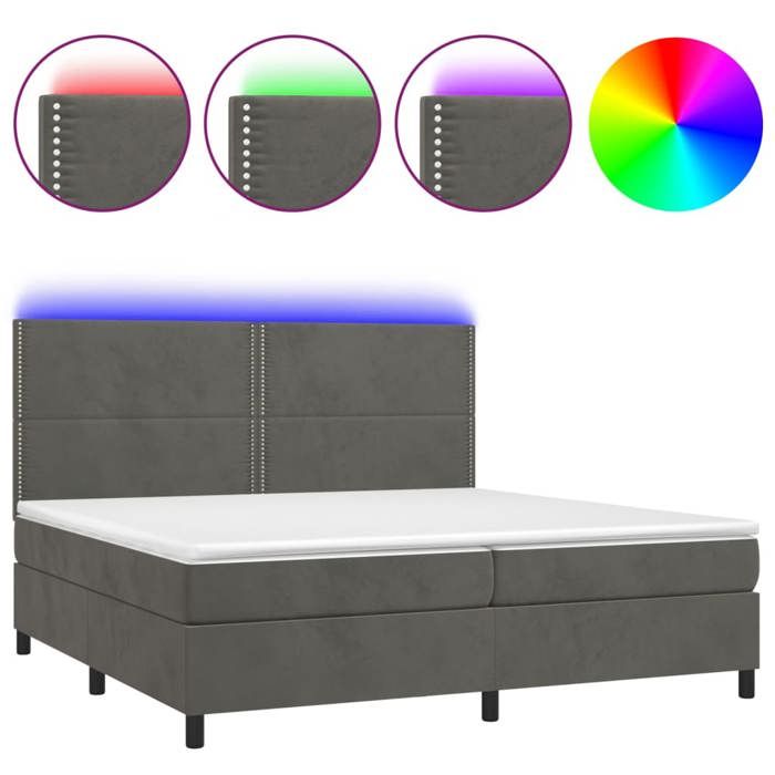 VidaXL Slat Bed Base with Mattress and LED, Upholstered Bed with Headboard, Double Bed, Adult Bedroom Bed, 3136084