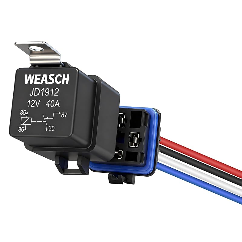 Waterproof Relay Kit, 12V 40A, 4 Pin SPST, Heavy Duty 14 AWG Tinned Copper Wires Automotive Relay And Harness Set For Automotive Car Marine Boat (1) 1