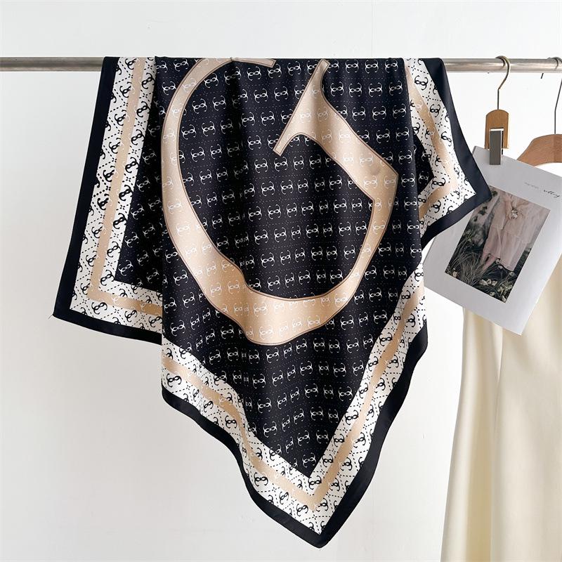 Women's Retro Twill Silk Scarf - 90cm Versatile Shawl for Travel & Sun Protection