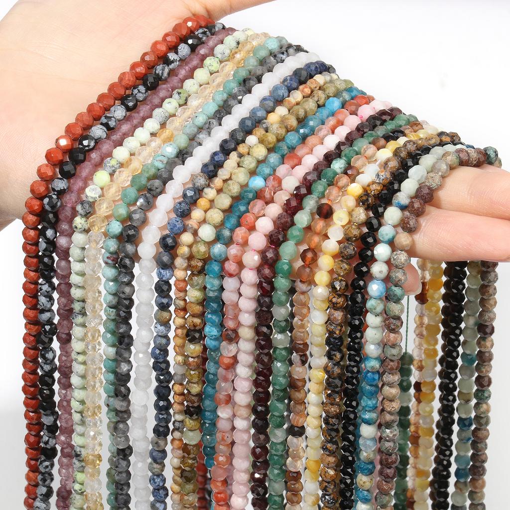 2 3 4mm Natural Faceted Citrine Opal Jade Onyx Gem Stone Beads Round Mineral Beads For Jewelry Making DIY Bracelet Accessories