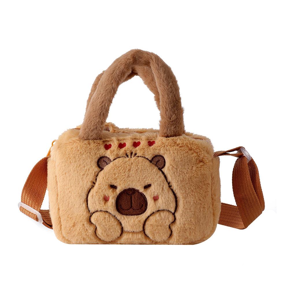 Stylish Cute Embroidered Capybara Plush Handbag Kawaii Carto Plush Shoulder Bag Lightweight Soft Small School Bag Square Bag