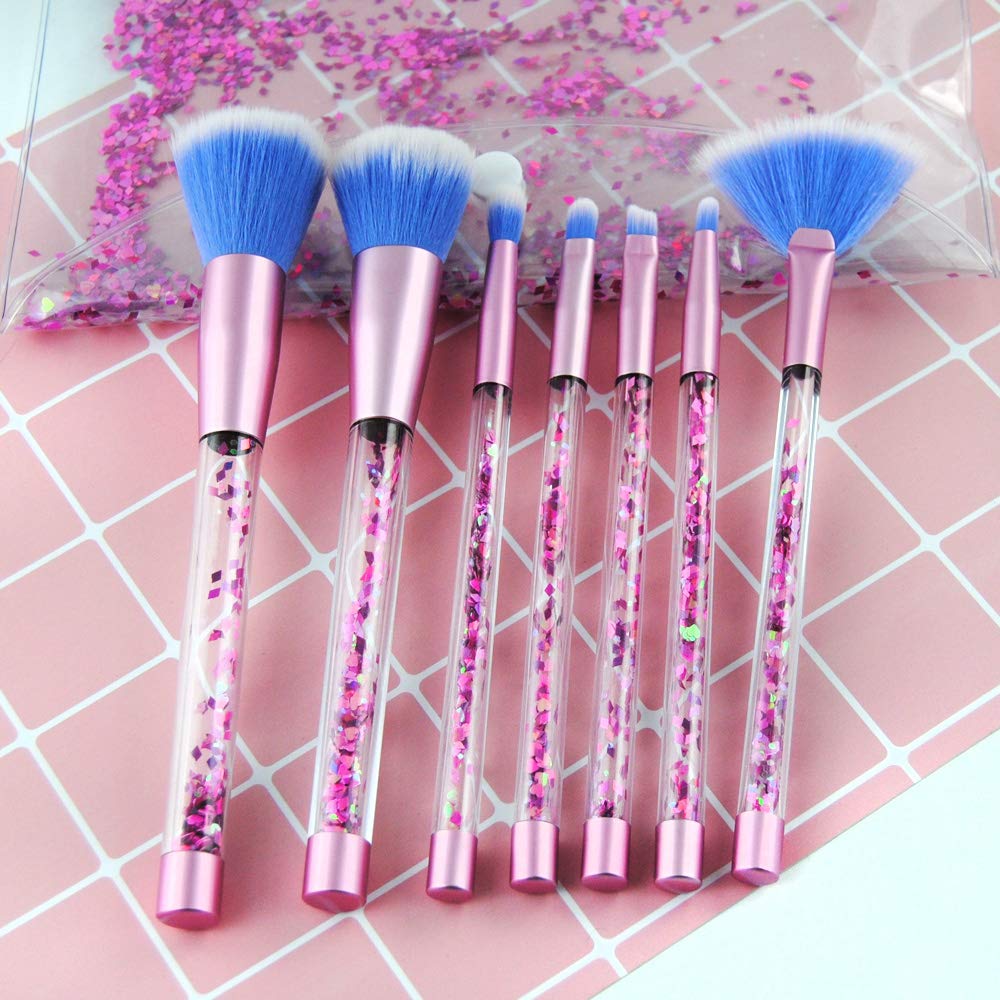 Custom Logo Good Quality 7PCS Bling Cosmetic Brush Liquid Glitter Makeup Brush Set with Case