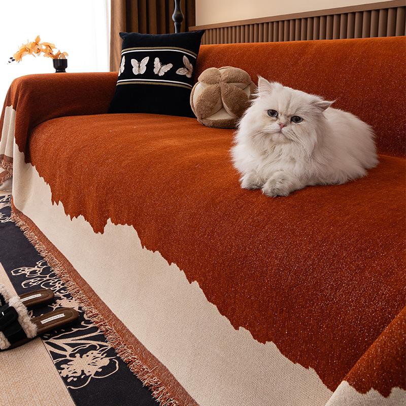 

Sofa Cover Blanket - Beige Chenille Couch Protector with Tassel Detail, Pet-Friendly, Machine Washable, Fits Single To Four-Seater Sofas, Home Decor 180 * 130cm single pack