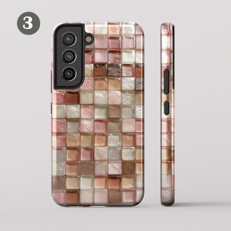 Hybrid Double-layer Phonecase Glass Mosaic Tile Phone Case for Samsung Galaxy S26 S25 Ultra S24 FE S23  Plus 5G Hard Shell