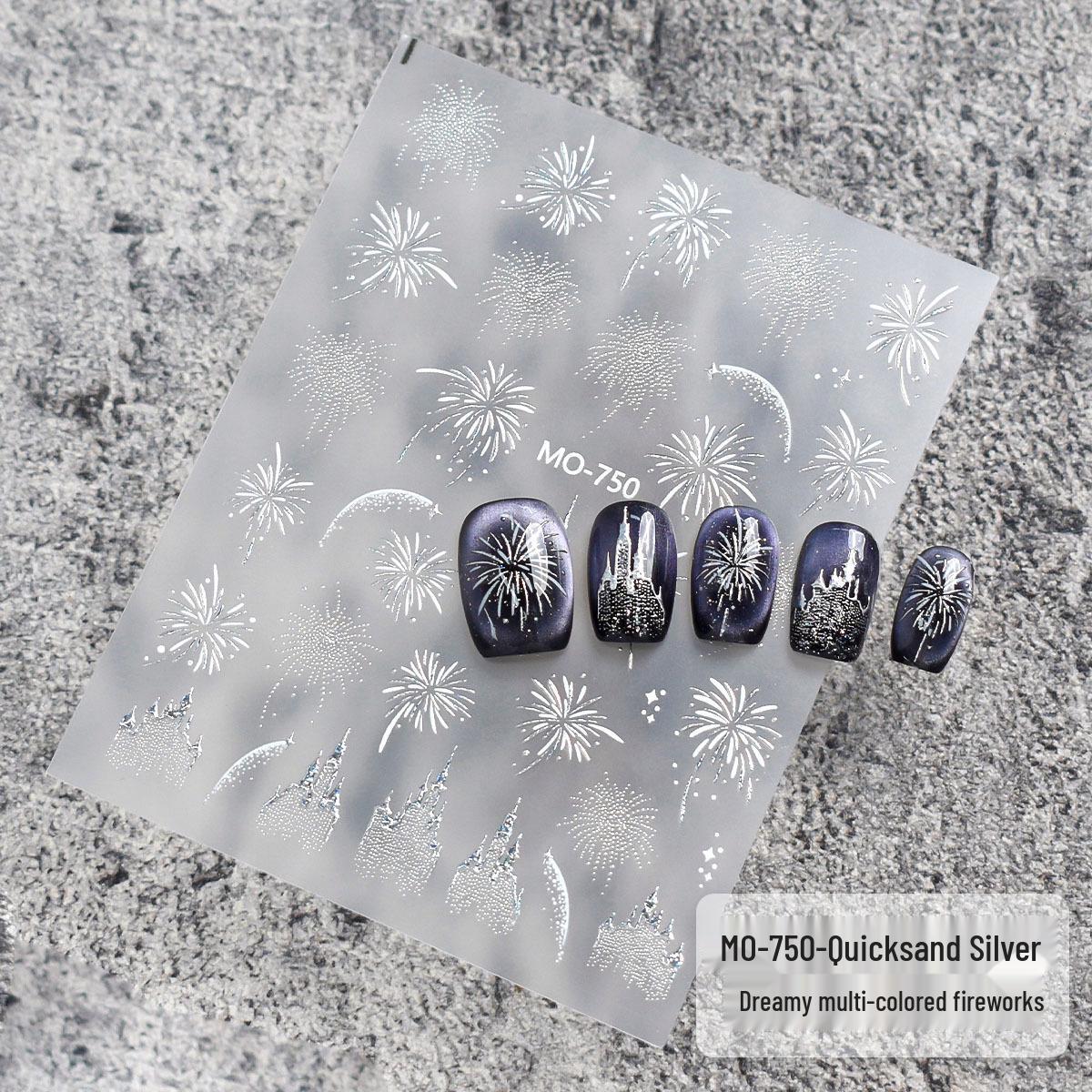 Dreamy Castle Fireworks Nail Art Stickers: 2026 New Year Sparkle in Gold, Silver, and Red