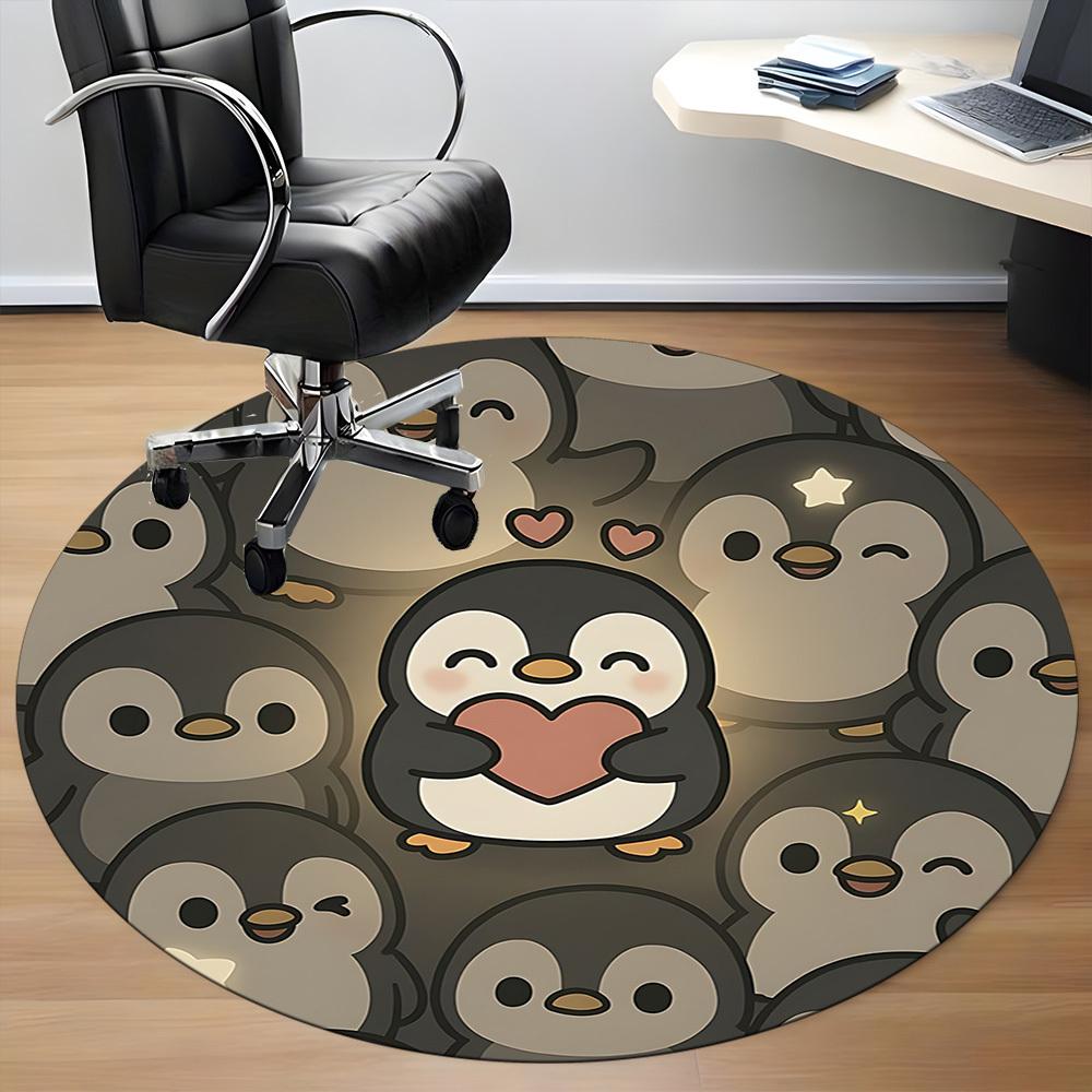1pc Penguin Love Office Round Area Rug, Under Office Chairs Bedroom Living Room Home Decor, Room Deco, Available in Various Sizes