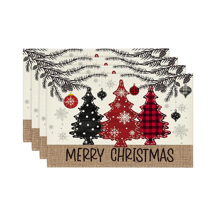 Festive Christmas Printed Linen Placemats - 4-Piece Set
