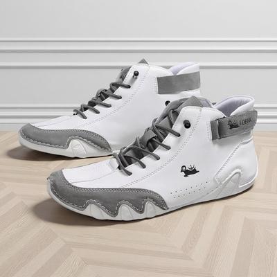White PU Leather High Top Shoes Fashionable Versatile Simple High Quality Design Casual Lace Up Shoes for Both Men and Women