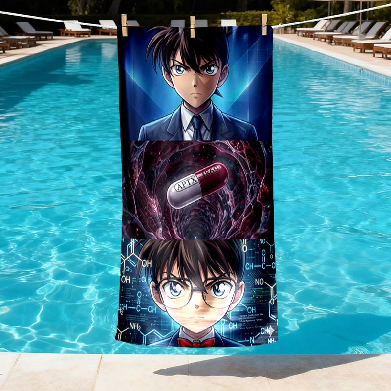 Detective Conan Print Beach Towel Design, Soft, Lightweight. for Home Bathroom, Spa, Pool, Yoga, Surfing, Camping, Gift for Family, Friend