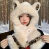 Leopard print splicing hat, scarf, two-piece set, thickened plush ears in autumn and winter, cute windproof integrated thermal hat woman