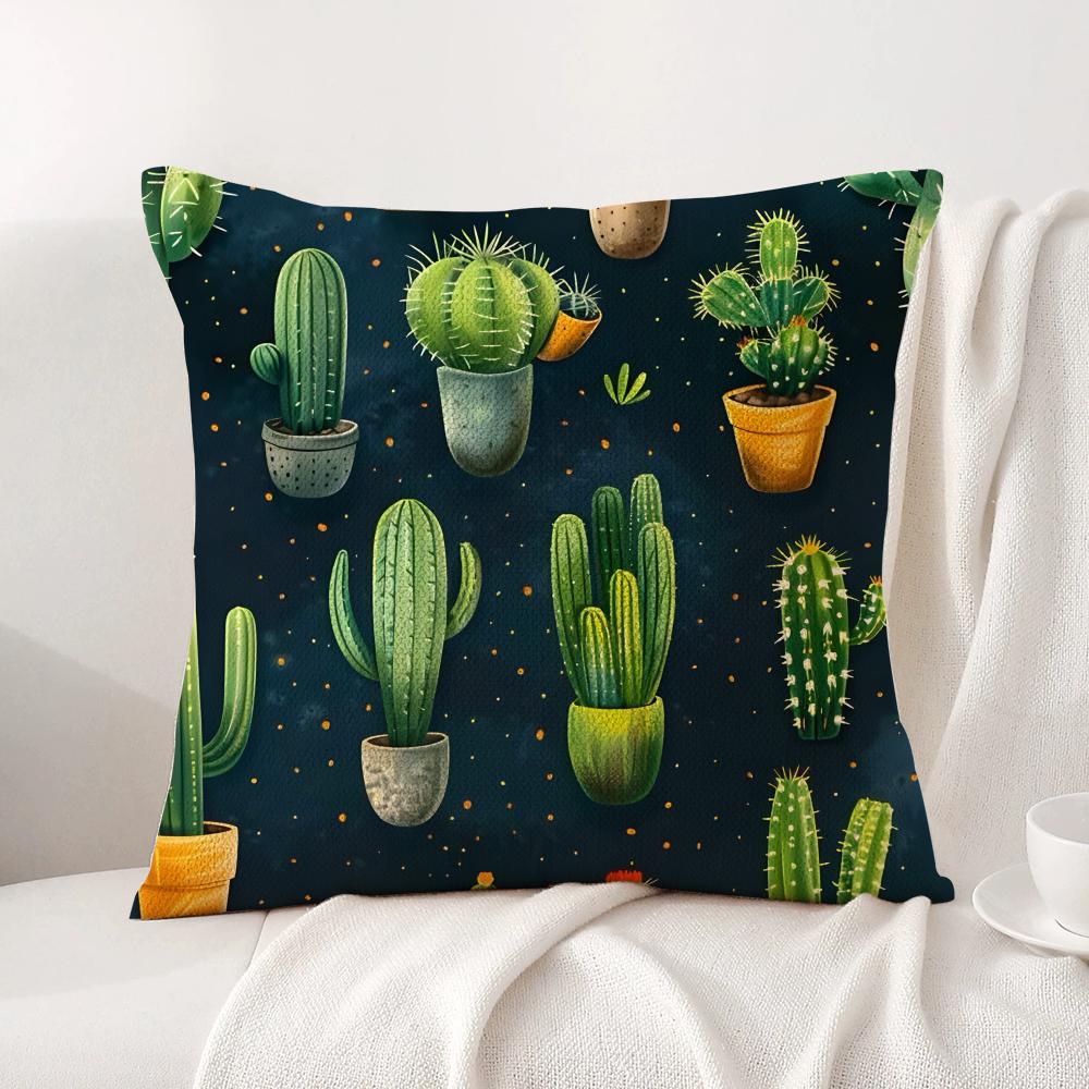 Retro Cactus Cushion Cover Natural Linen Organic Fabric DoubleSided Printing Sofa Home Decor Gift Pillow Cover